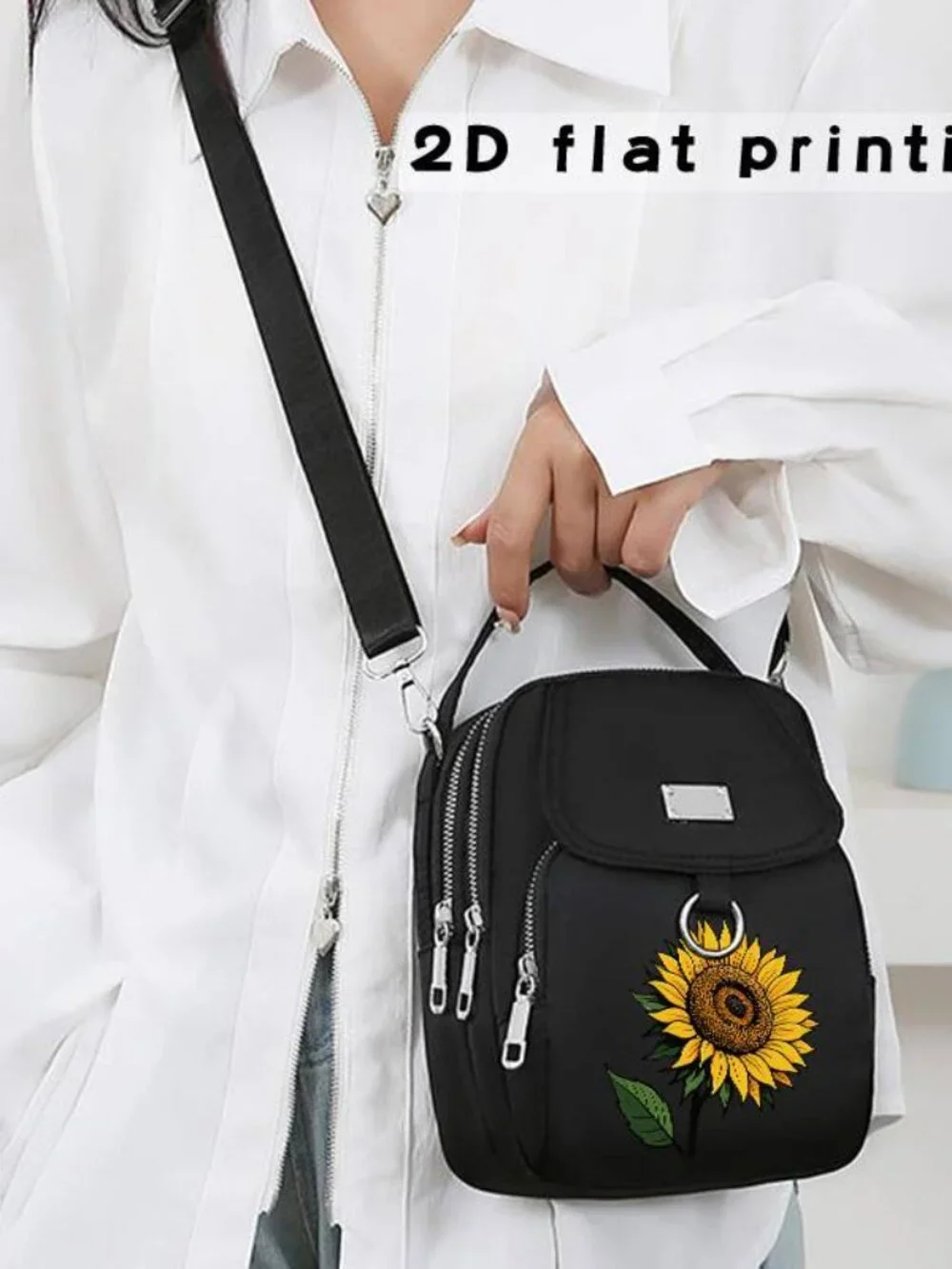 Lightweight Commuter Messenger Bag with Sunflower Pattern